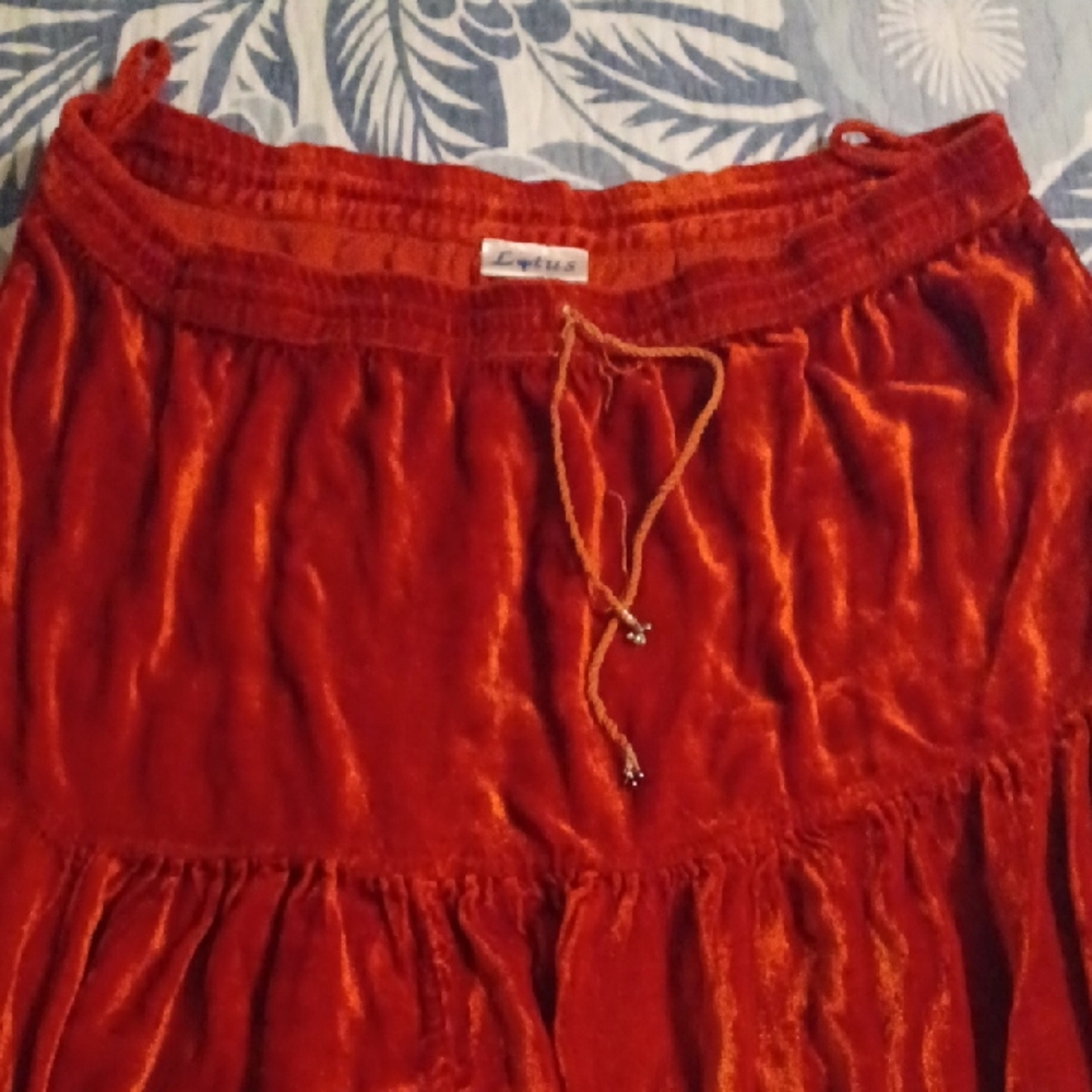 Vintage Lotus Velvet Burnt Orange Maxi Skirt 100% Rayon One Size Bohemian India